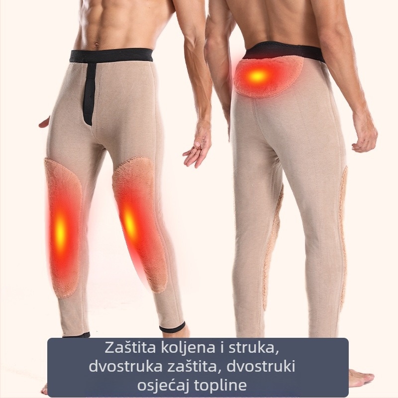 Muške grijaće hlače s flisom, visokim strukom, duge, trostruko slojne akrilne tkanine, ultra debeli 800 g/m²