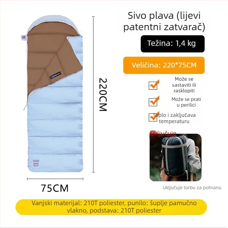 Spavaći vreć za odrasle, sve sezone, stil mumije, punilo od šupljeg pamuka, podstava od poliestera