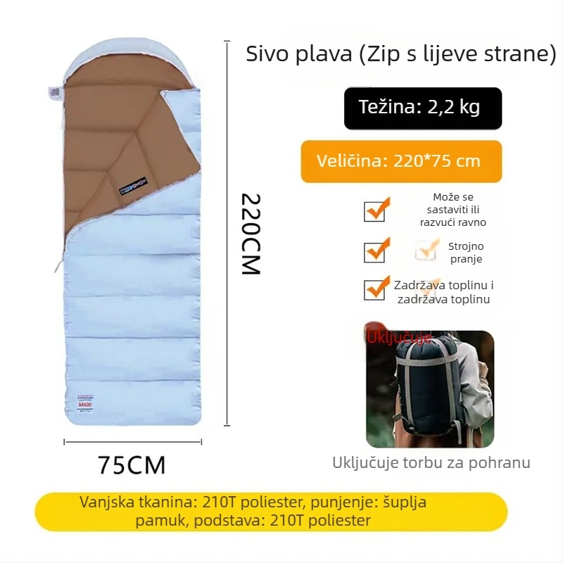 Spavaći vreć za odrasle, sve sezone, stil mumije, punilo od šupljeg pamuka, podstava od poliestera