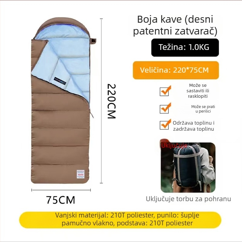 Spavaći vreć za odrasle, sve sezone, stil mumije, punilo od šupljeg pamuka, podstava od poliestera