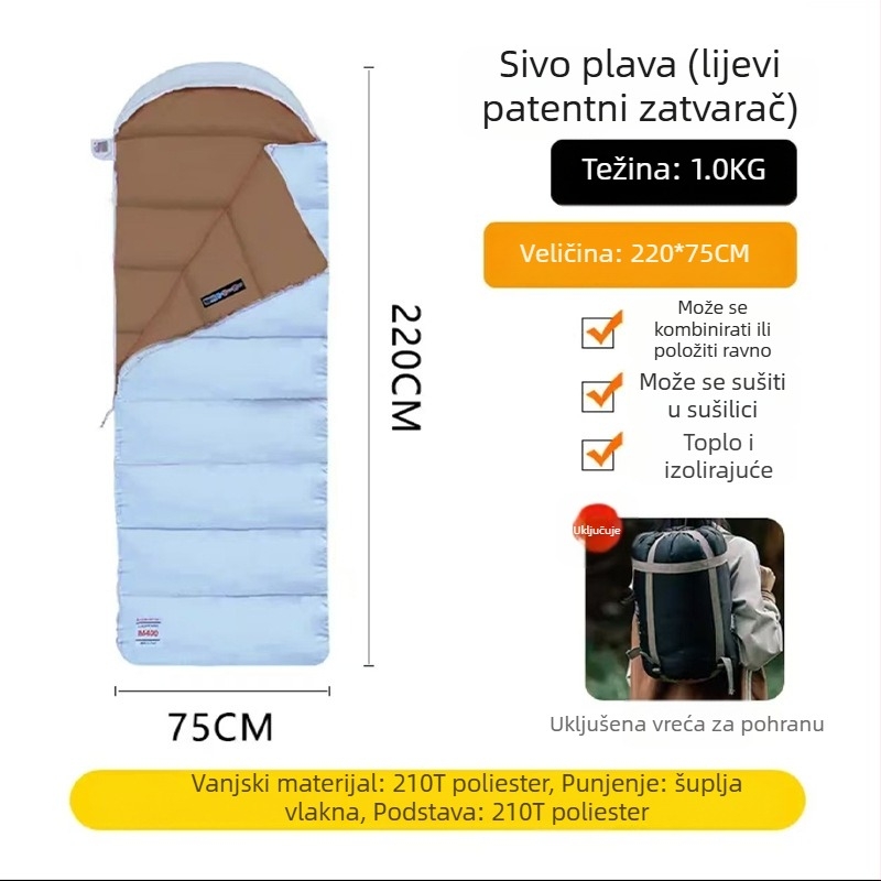 Spavaći vreć za odrasle, sve sezone, stil mumije, punilo od šupljeg pamuka, podstava od poliestera