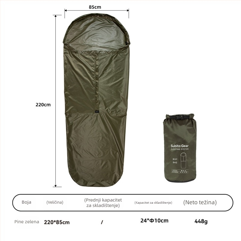 Bivy bag navlaka za vreću za spavanje, lagana, otporna na vlagu, otporna na prljavštinu i vodoodbojna, jednodjelna, za odrasle