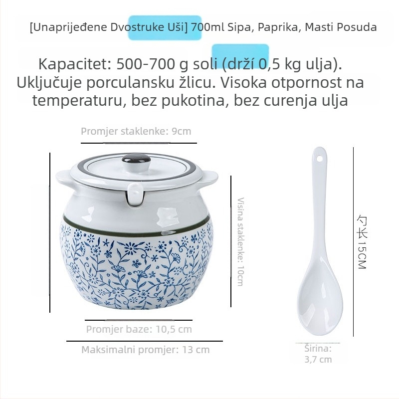 Keramična posuda za začine s drškom i poklopcem, za tekuće začine, klasični dizajn s dvostrukim ušima, novi kineski stil, vrhunska kvaliteta