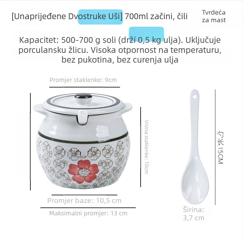 Keramična posuda za začine s drškom i poklopcem, za tekuće začine, klasični dizajn s dvostrukim ušima, novi kineski stil, vrhunska kvaliteta