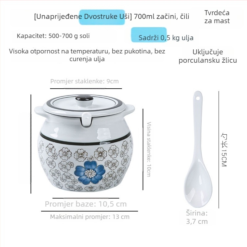 Keramična posuda za začine s drškom i poklopcem, za tekuće začine, klasični dizajn s dvostrukim ušima, novi kineski stil, vrhunska kvaliteta
