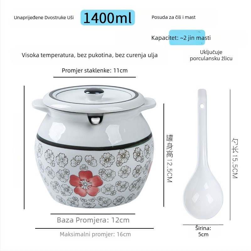 Keramična posuda za začine s drškom i poklopcem, za tekuće začine, klasični dizajn s dvostrukim ušima, novi kineski stil, vrhunska kvaliteta