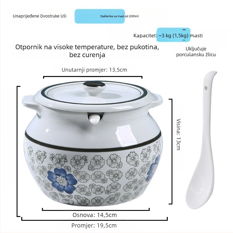 Keramična posuda za začine s drškom i poklopcem, za tekuće začine, klasični dizajn s dvostrukim ušima, novi kineski stil, vrhunska kvaliteta