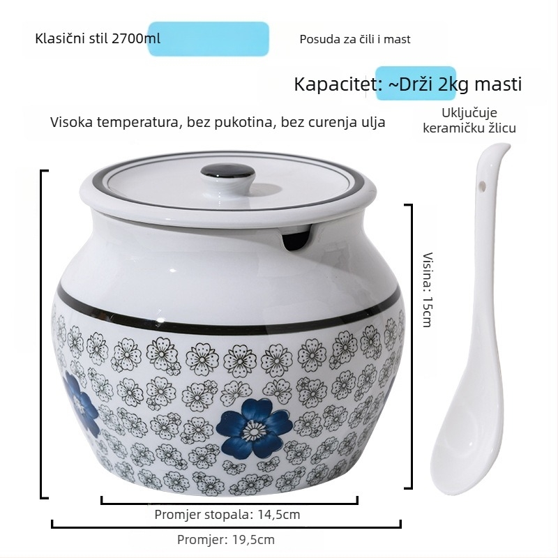 Keramična posuda za začine s drškom i poklopcem, za tekuće začine, klasični dizajn s dvostrukim ušima, novi kineski stil, vrhunska kvaliteta
