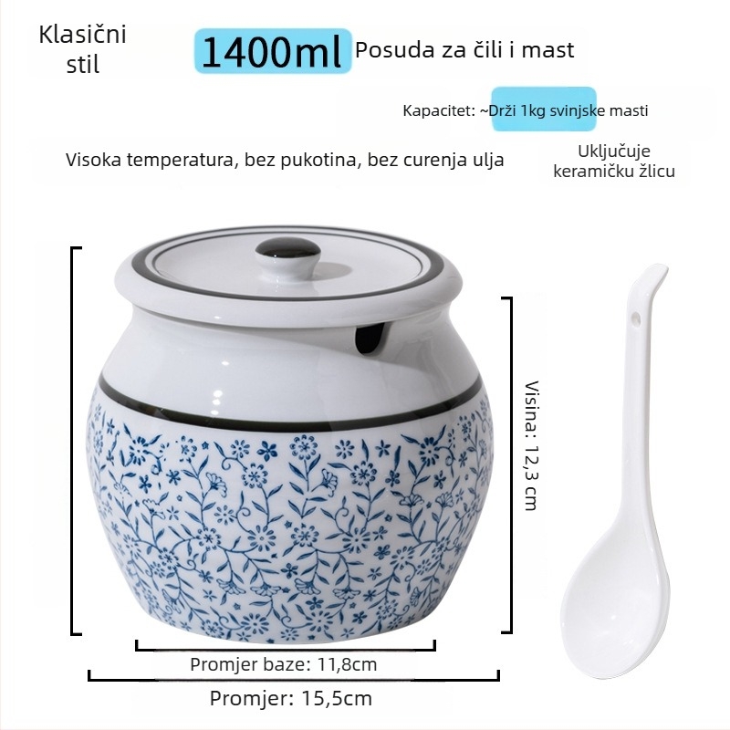 Keramična posuda za začine s drškom i poklopcem, za tekuće začine, klasični dizajn s dvostrukim ušima, novi kineski stil, vrhunska kvaliteta
