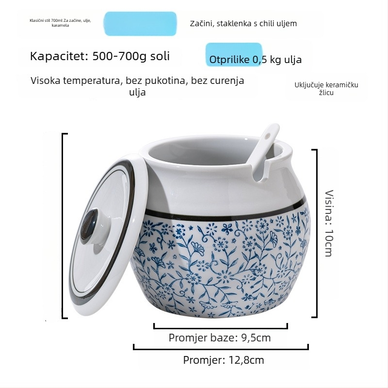 Keramična posuda za začine s drškom i poklopcem, za tekuće začine, klasični dizajn s dvostrukim ušima, novi kineski stil, vrhunska kvaliteta