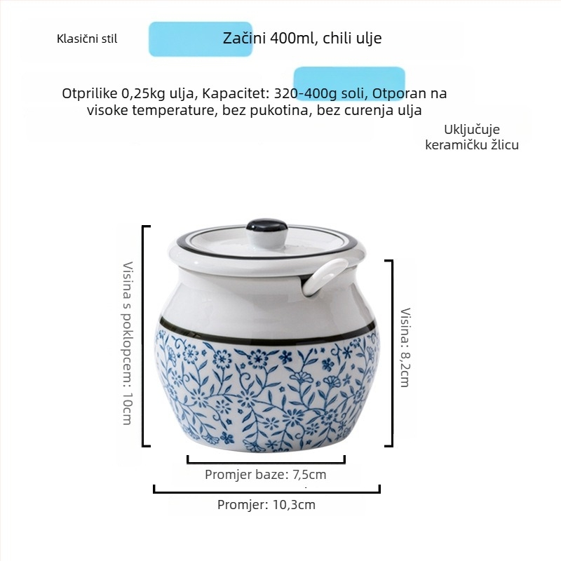 Keramična posuda za začine s drškom i poklopcem, za tekuće začine, klasični dizajn s dvostrukim ušima, novi kineski stil, vrhunska kvaliteta