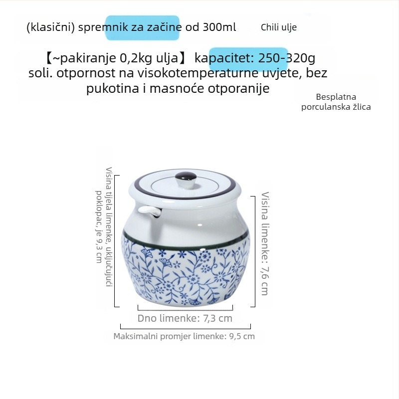 Keramična posuda za začine s drškom i poklopcem, za tekuće začine, klasični dizajn s dvostrukim ušima, novi kineski stil, vrhunska kvaliteta