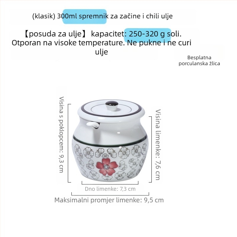 Keramična posuda za začine s drškom i poklopcem, za tekuće začine, klasični dizajn s dvostrukim ušima, novi kineski stil, vrhunska kvaliteta