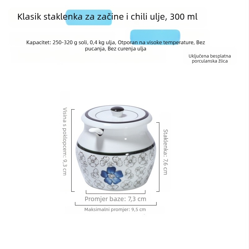 Keramična posuda za začine s drškom i poklopcem, za tekuće začine, klasični dizajn s dvostrukim ušima, novi kineski stil, vrhunska kvaliteta