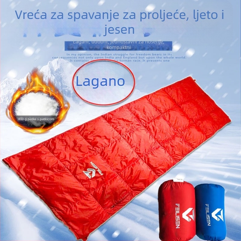 Vanjski vreća za spavanje s guščjim perjem, u obliku omotnice, ultralagana, 800 g, najlonska tkanina, poliester podstava