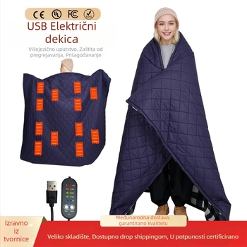 Električna deka za kampiranje s napajanjem iz vozila, 5V, 10W, 5 postavki grijanja, sintetičko vlakno
