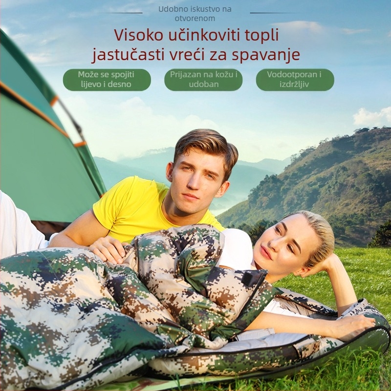 Spavaća vreća s pačjim perjem za kampiranje – omotački stil, tkanina: najlonska, podstava: Chunya Spinning, težina: 3000 g