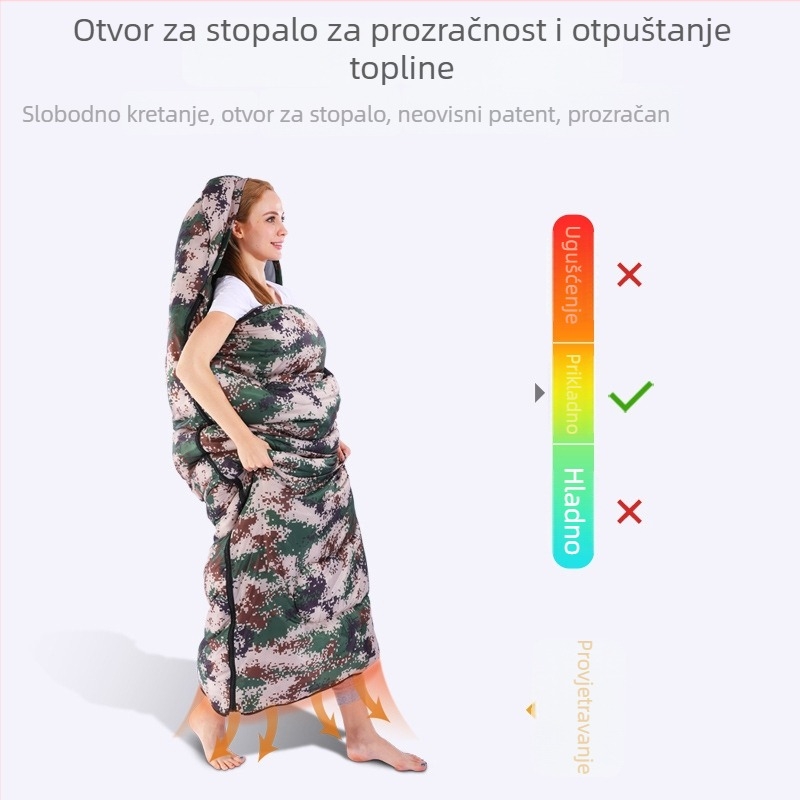 Spavaća vreća s pačjim perjem za kampiranje – omotački stil, tkanina: najlonska, podstava: Chunya Spinning, težina: 3000 g