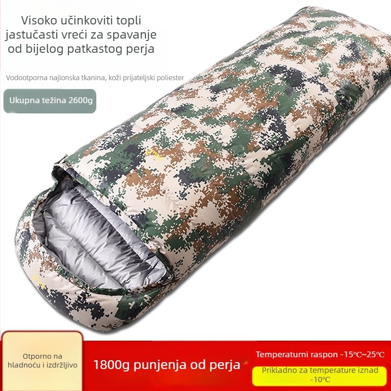 Spavaća vreća s pačjim perjem za kampiranje – omotački stil, tkanina: najlonska, podstava: Chunya Spinning, težina: 3000 g