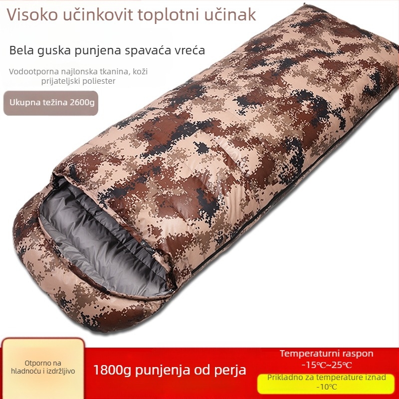Spavaća vreća s pačjim perjem za kampiranje – omotački stil, tkanina: najlonska, podstava: Chunya Spinning, težina: 3000 g