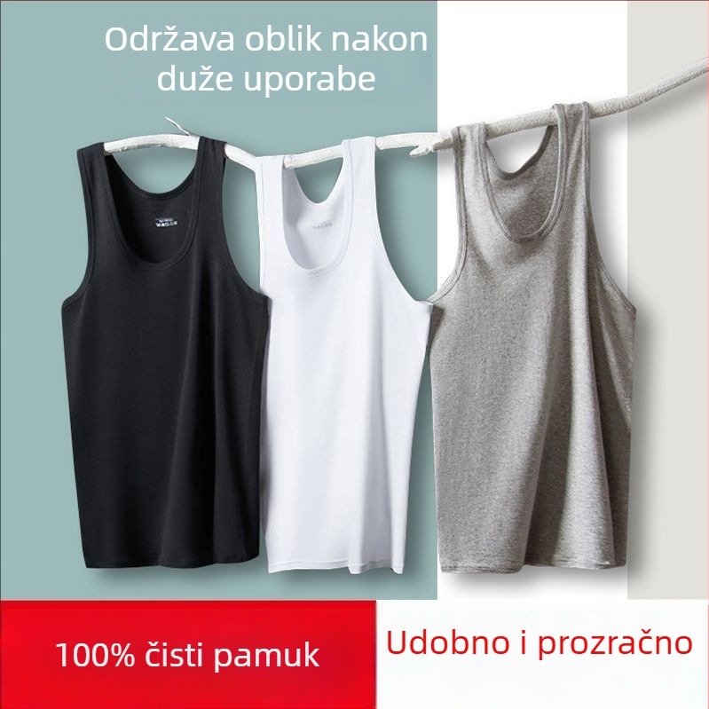 Muška pamučna potkošulja bez rukava, 90–95% pamuka, okrugli izrez, debljina tkanine 181–200 g/m²