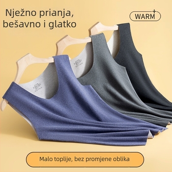 Muška grijana termo vest, s fleece-om, debela akrilna pletenina, okrugli ovratnik, preko glave