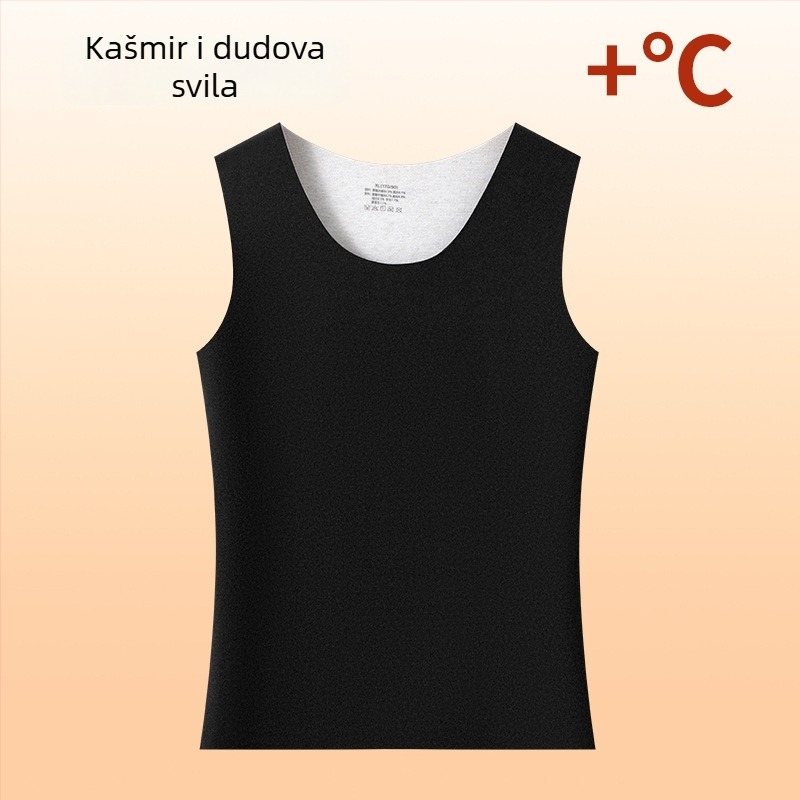 Muška grijana termo vest, s fleece-om, debela akrilna pletenina, okrugli ovratnik, preko glave