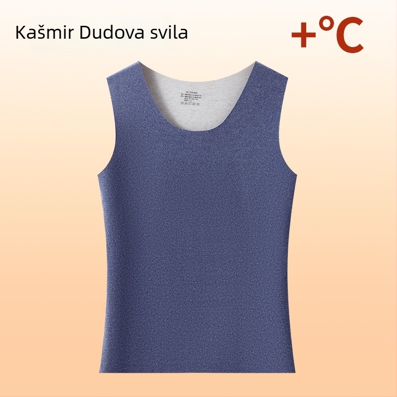 Muška grijana termo vest, s fleece-om, debela akrilna pletenina, okrugli ovratnik, preko glave