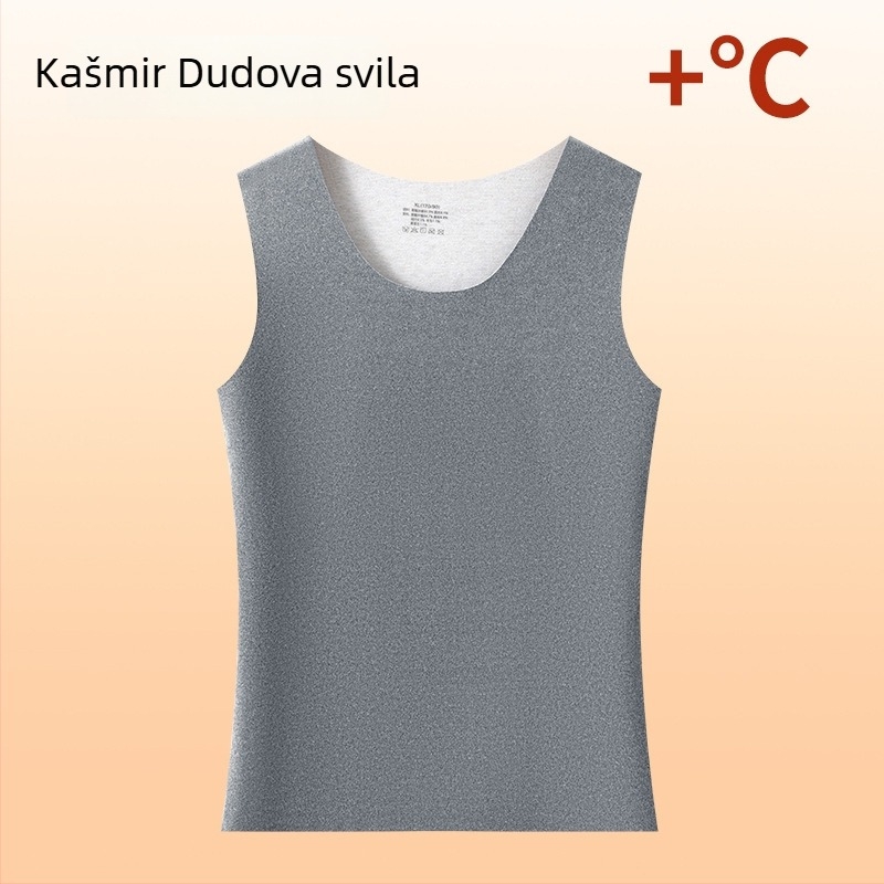 Muška grijana termo vest, s fleece-om, debela akrilna pletenina, okrugli ovratnik, preko glave