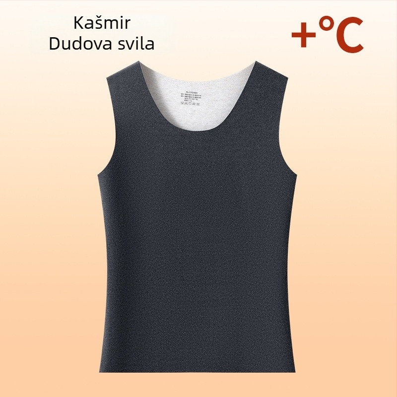 Muška grijana termo vest, s fleece-om, debela akrilna pletenina, okrugli ovratnik, preko glave