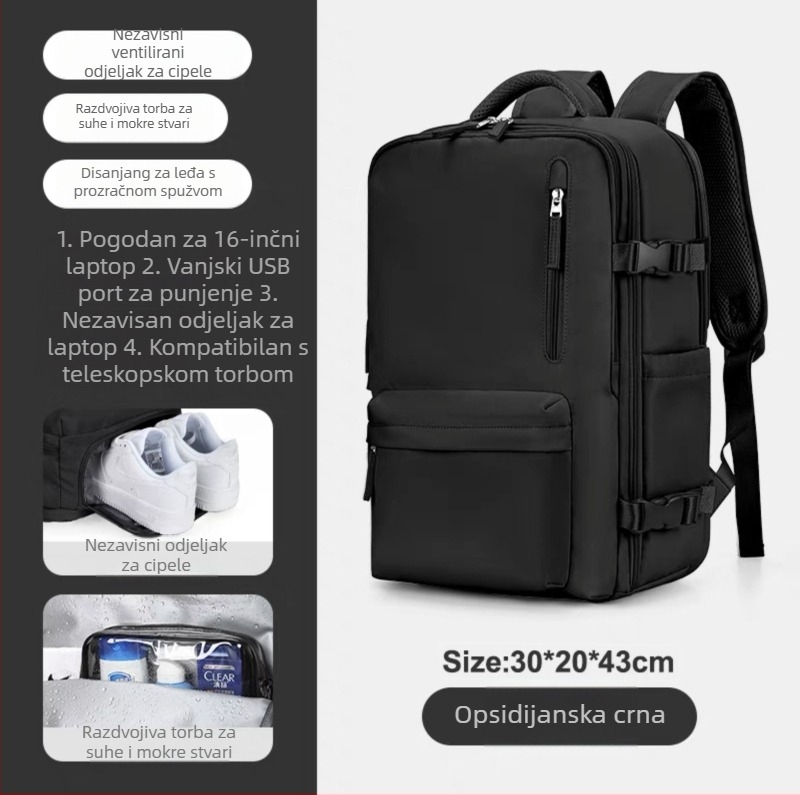 Unisex putni ruksak: vodootporan poliester, kapacitet 36–55 L, kompatibilan s 14-inčnim prijenosnim računalom