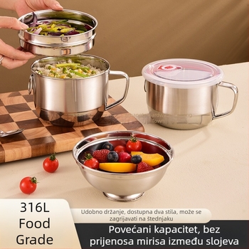 Okrugla kutija za obrok od 316L nehrđajućeg čelika s dvostrukim odjeljkom i poklopcem, kapacitet ispod 300 ml, nije izolirana, nije pogodna za mikrovalnu