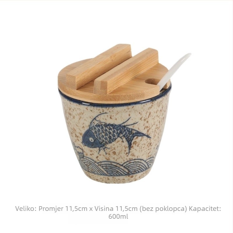 Keramički set posuda za začine s reljefnim dizajnom i poklopcima, japanskog stila, za sol i papar