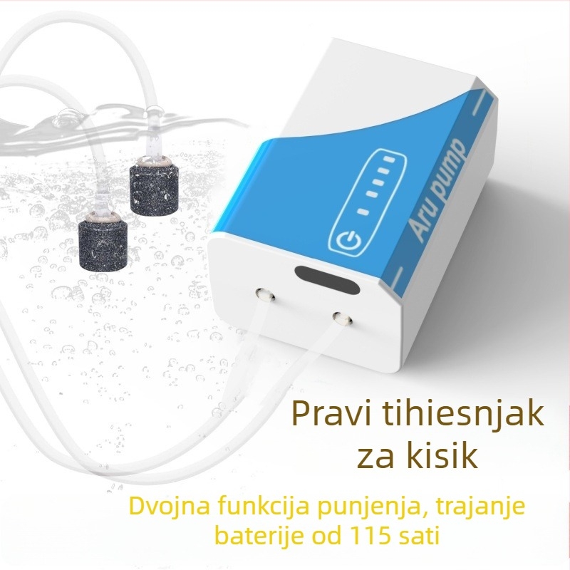 Pumpa za oksigeniranje akvarija – punjiva, tiha, kompaktna, USB litij baterija, pogodna za ribolov na otvorenom (210 g)