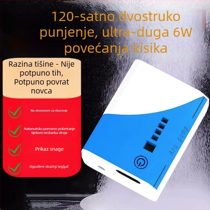 Pumpa za oksigeniranje akvarija – punjiva, tiha, kompaktna, USB litij baterija, pogodna za ribolov na otvorenom (210 g)