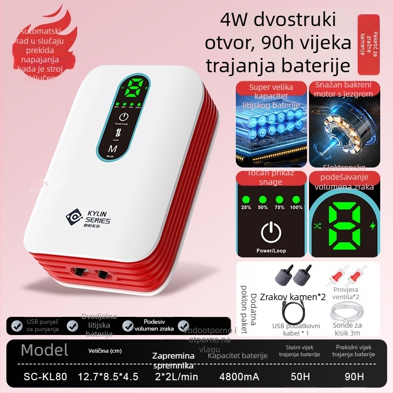 Pumpa za kisik u akvariju – prijenosna, punjiva, tiha, napajanje AC/DC