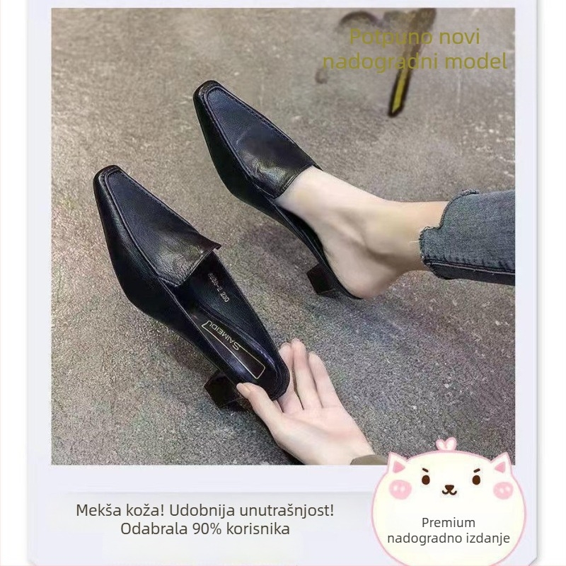 Mule s otvorenim prstom, dvostruka teleća koža na gornjoj strani, gumena potplat, ravna peta, debljina potplata 0–3 cm