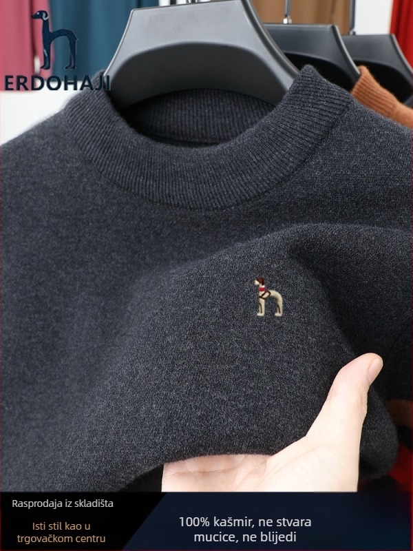 Muški pulover s okruglim izrezom, jacquard pletenina, 100% kunića krzno, debela vuna, dugi rukav (Proljeće 2025)