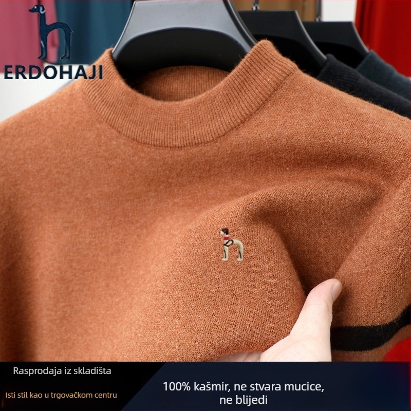 Muški pulover s okruglim izrezom, jacquard pletenina, 100% kunića krzno, debela vuna, dugi rukav (Proljeće 2025)