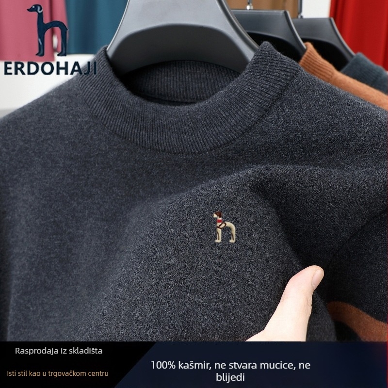 Muški pulover s okruglim izrezom, jacquard pletenina, 100% kunića krzno, debela vuna, dugi rukav (Proljeće 2025)