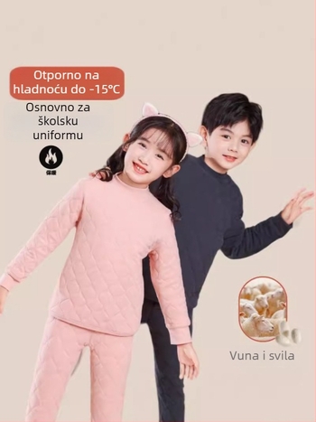 Dječji zimski topli komplet s trostrukim debelim unutarnjim puloverom s patchom na trbuhu, okrugli izrez, bez kapuce, vuna 10%