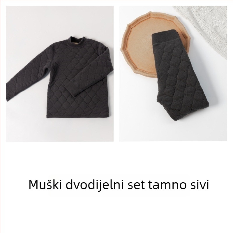 Dječji zimski topli komplet s trostrukim debelim unutarnjim puloverom s patchom na trbuhu, okrugli izrez, bez kapuce, vuna 10%