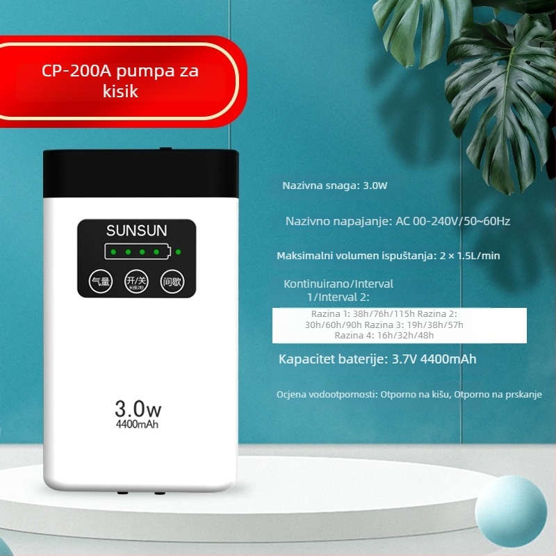 DC napajana pumpa zraka za akvarij CP serije, velika kapaciteta, podesivi protok zraka, težina 1 kg, buka 45 dB, marka Jialu
