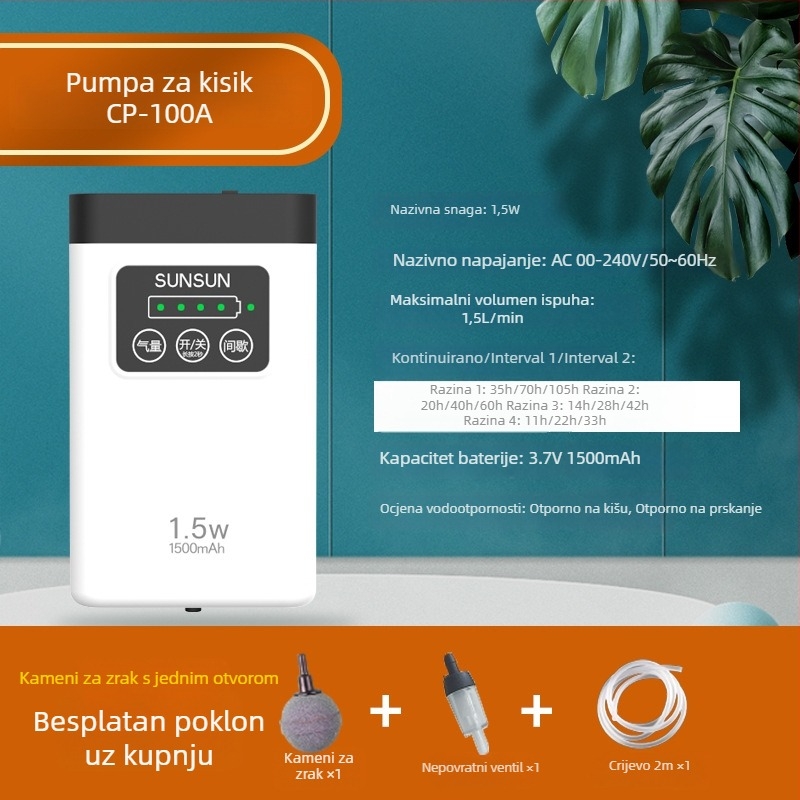 DC napajana pumpa zraka za akvarij CP serije, velika kapaciteta, podesivi protok zraka, težina 1 kg, buka 45 dB, marka Jialu