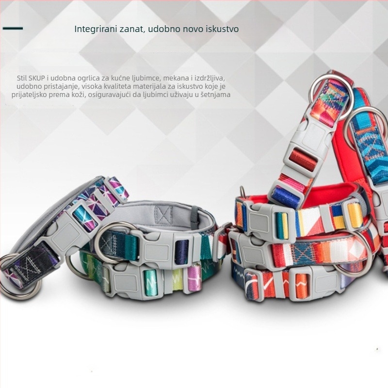 Ovratnik za psa s povodcem, otisnut uzorak, materijal SBR Diving Fabric, proširiv, za pse svih veličina