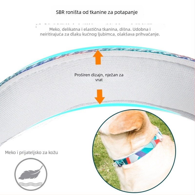 Ovratnik za psa s povodcem, otisnut uzorak, materijal SBR Diving Fabric, proširiv, za pse svih veličina