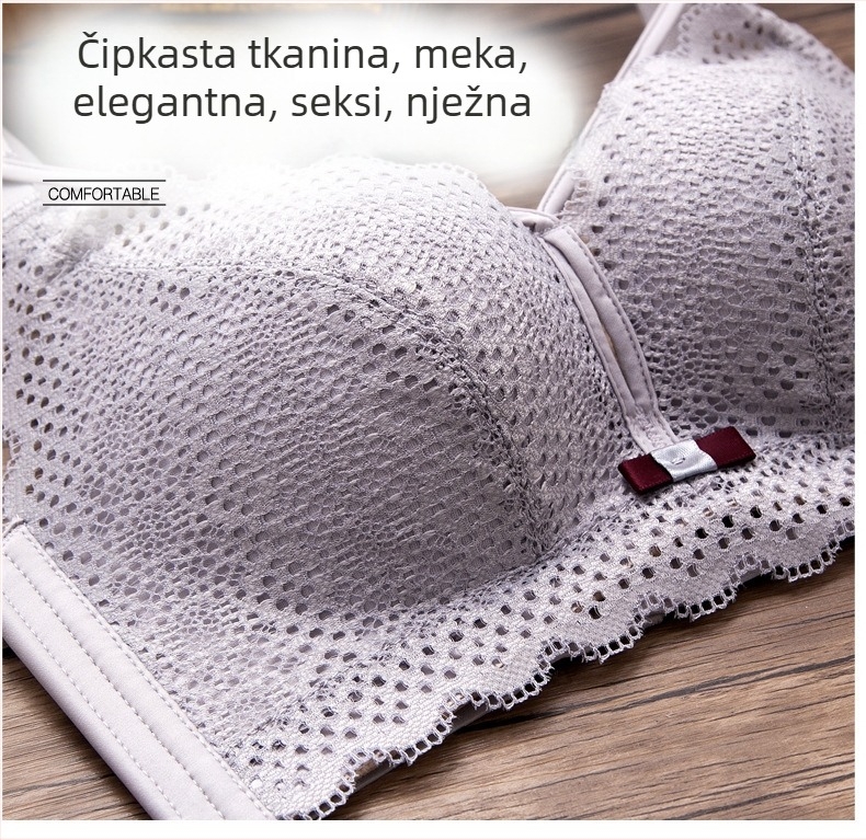 Najlon grudnjak s 3/4 kupa, oblikovane šalice: gore tanke, dolje debele, fiksne dvostruke naramenice, stražnje zatvaranje s tri reda kukica