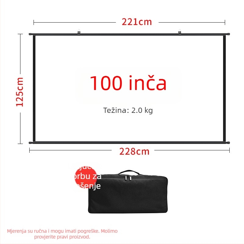 VEIDADZ vanjski projekcijski ekran, Anti-Glare, 16:9, podna stativa, uklonjivi, prijenosni
