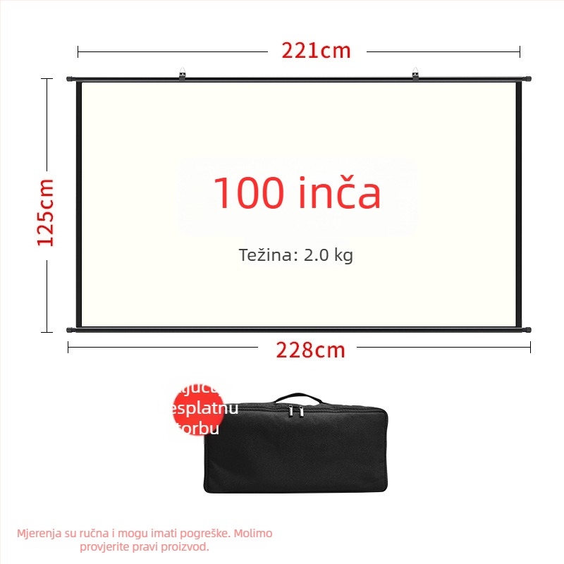VEIDADZ vanjski projekcijski ekran, Anti-Glare, 16:9, podna stativa, uklonjivi, prijenosni