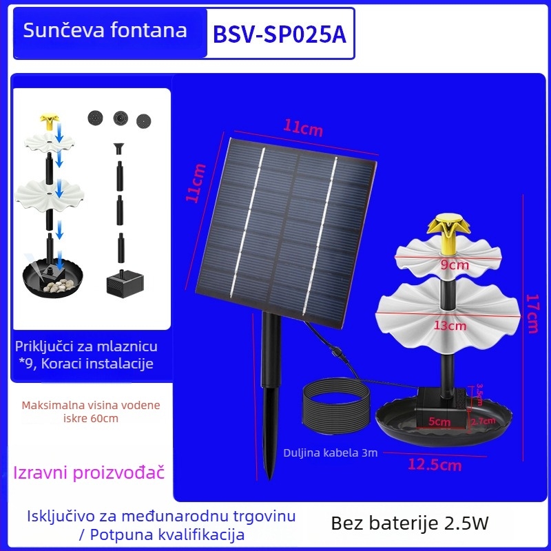 Best way solarna fontana za kupanje ptica s izravnim pogonom